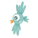 Cartoonish teal bird with a yellow beak on a white background